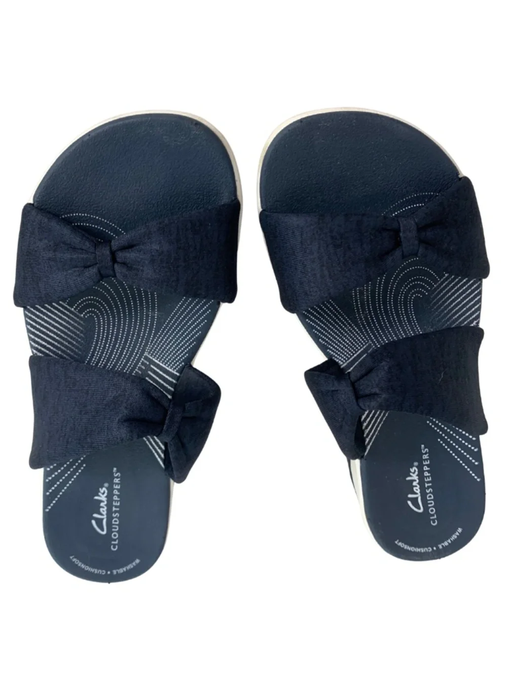 Clarks Cloudsteppers Women's Navy Bow Sandals Size 7M Boho Casual Travel